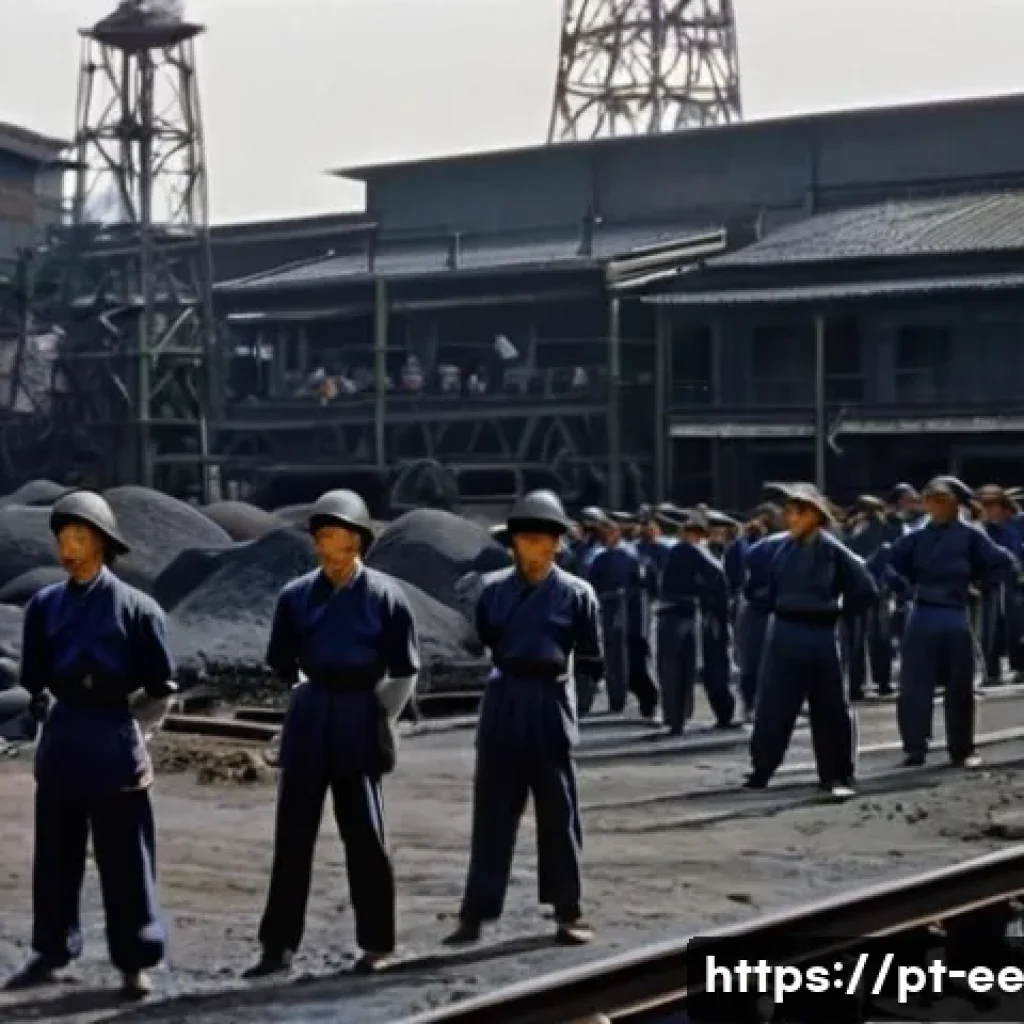 일제 근무와 전쟁의 연관성 - **Prompt 1: Colonial Industrialization and Labor**
    "A realistic depiction of a large, dimly lit ...