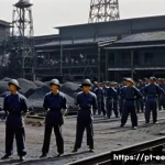 일제 근무와 전쟁의 연관성 - **Prompt 1: Colonial Industrialization and Labor**
    "A realistic depiction of a large, dimly lit ...