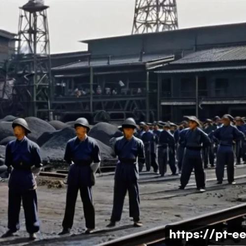 일제 근무와 전쟁의 연관성 - **Prompt 1: Colonial Industrialization and Labor**
    "A realistic depiction of a large, dimly lit ...