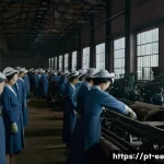 일제 강점기 한국인의 근로 조건 - A detailed scene inside a 1930s South Korean textile factory under Japanese occupation, showing exha...